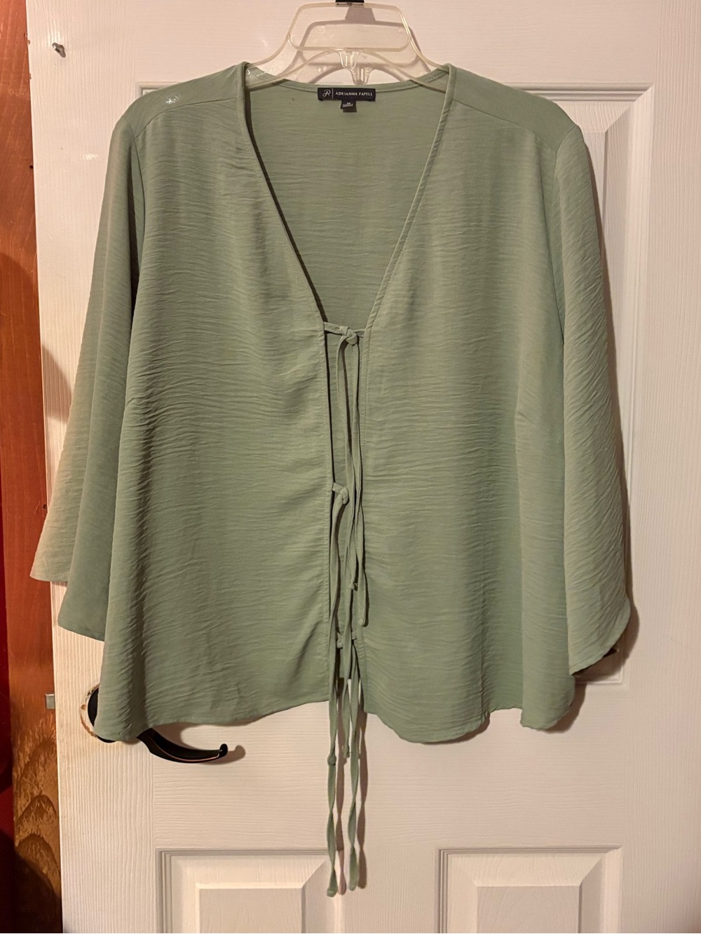 Adrianna Papell Sage Green Tie-Front Blouse